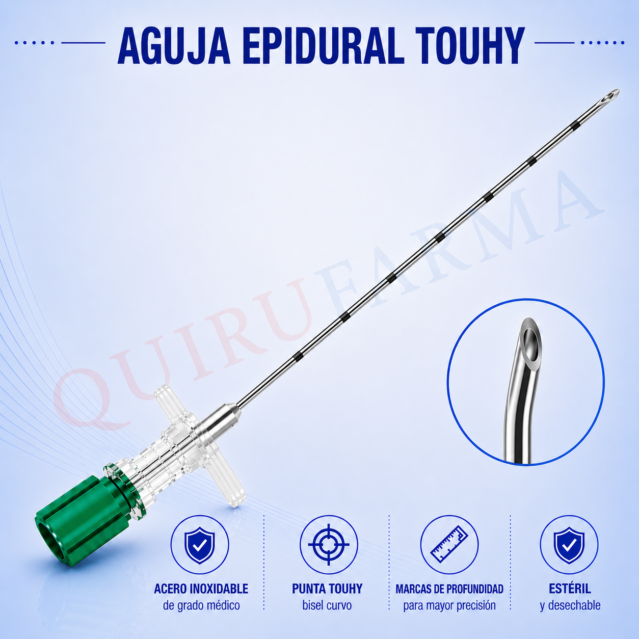 Aguja para Raquianestesia Epidural Tipo Touhy
