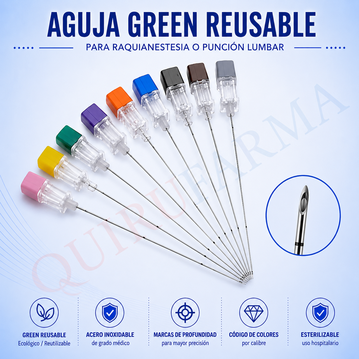 Aguja para Raquianestesia Tipo Green/Ecológico/Reutilizable