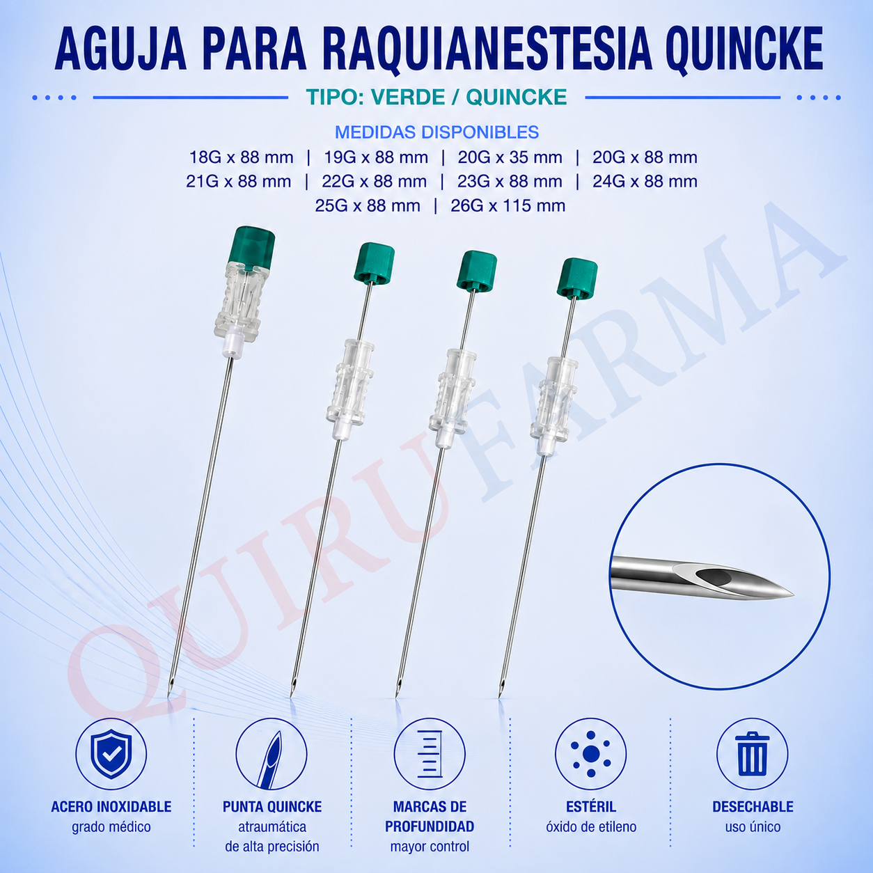 Aguja para Raquianestesia Tipo Green/Quincke