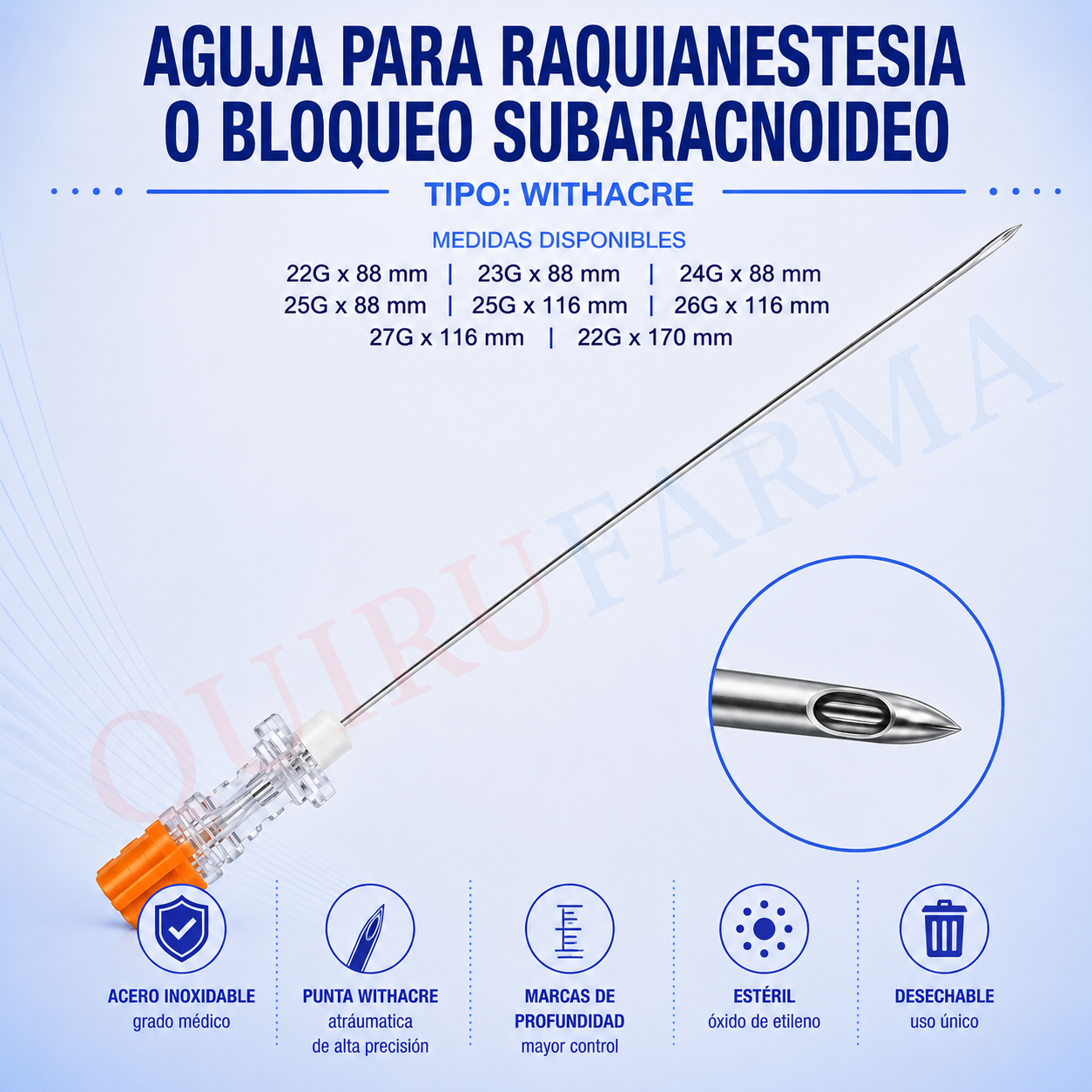 Aguja para Raquianestesia Tipo Withacre