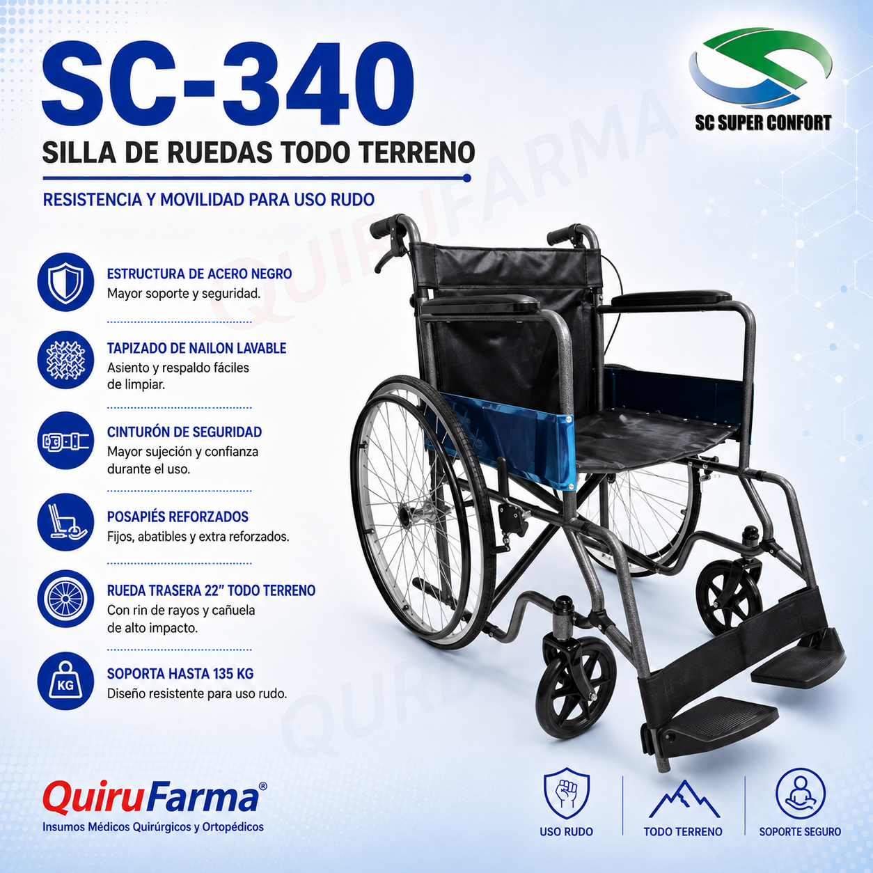 Silla de Ruedas Todo Terreno Plegable Uso Rudo SC-340