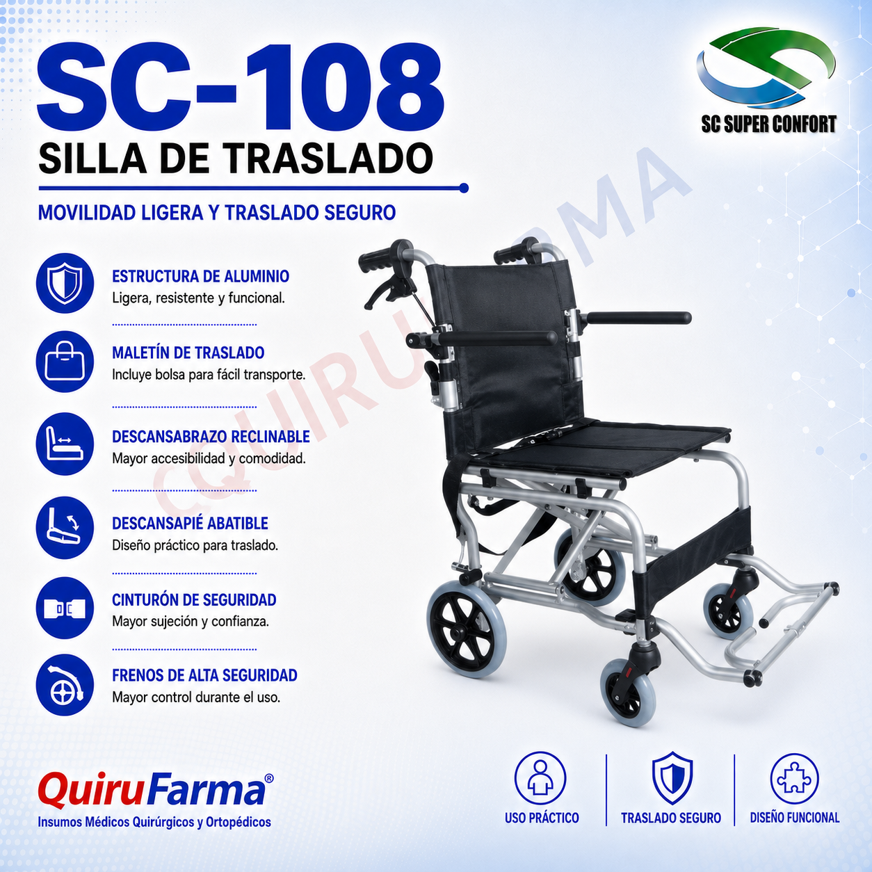 Silla de Traslado Plegable de Aluminio SC-108