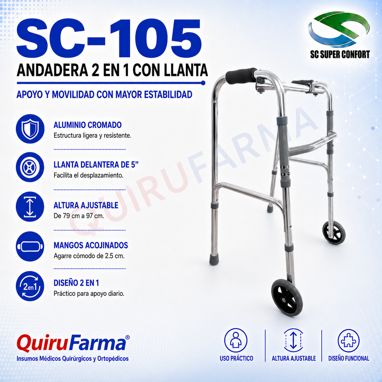 Andadera 2 en 1 de Aluminio con Llantas SC-105