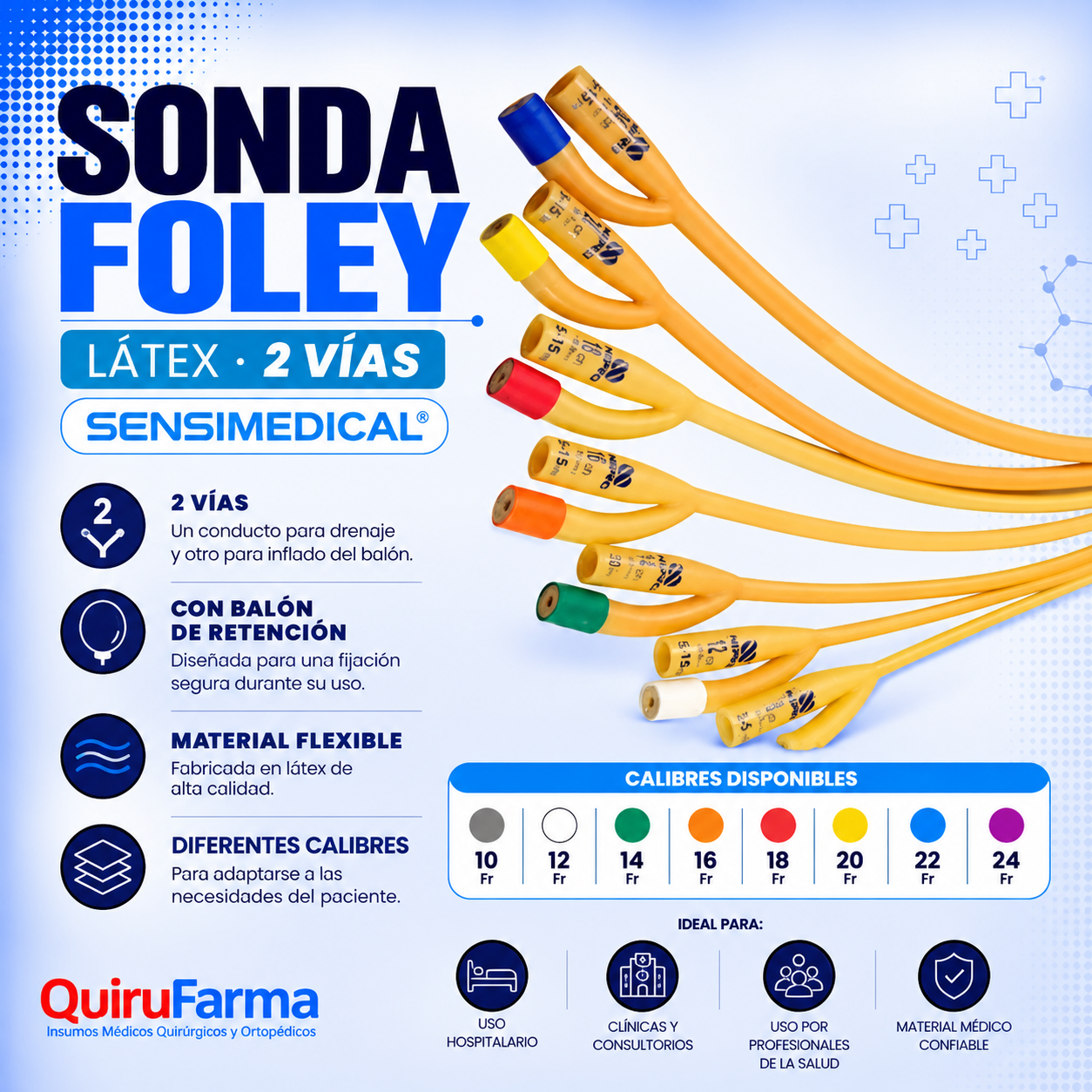 Sonda Foley Látex 2 Vías | Diferentes Calibres – Quirufarma