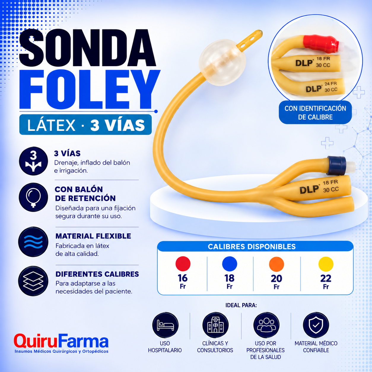 Sonda Foley Látex 3 Vías | Diferentes Calibres – Quirufarma