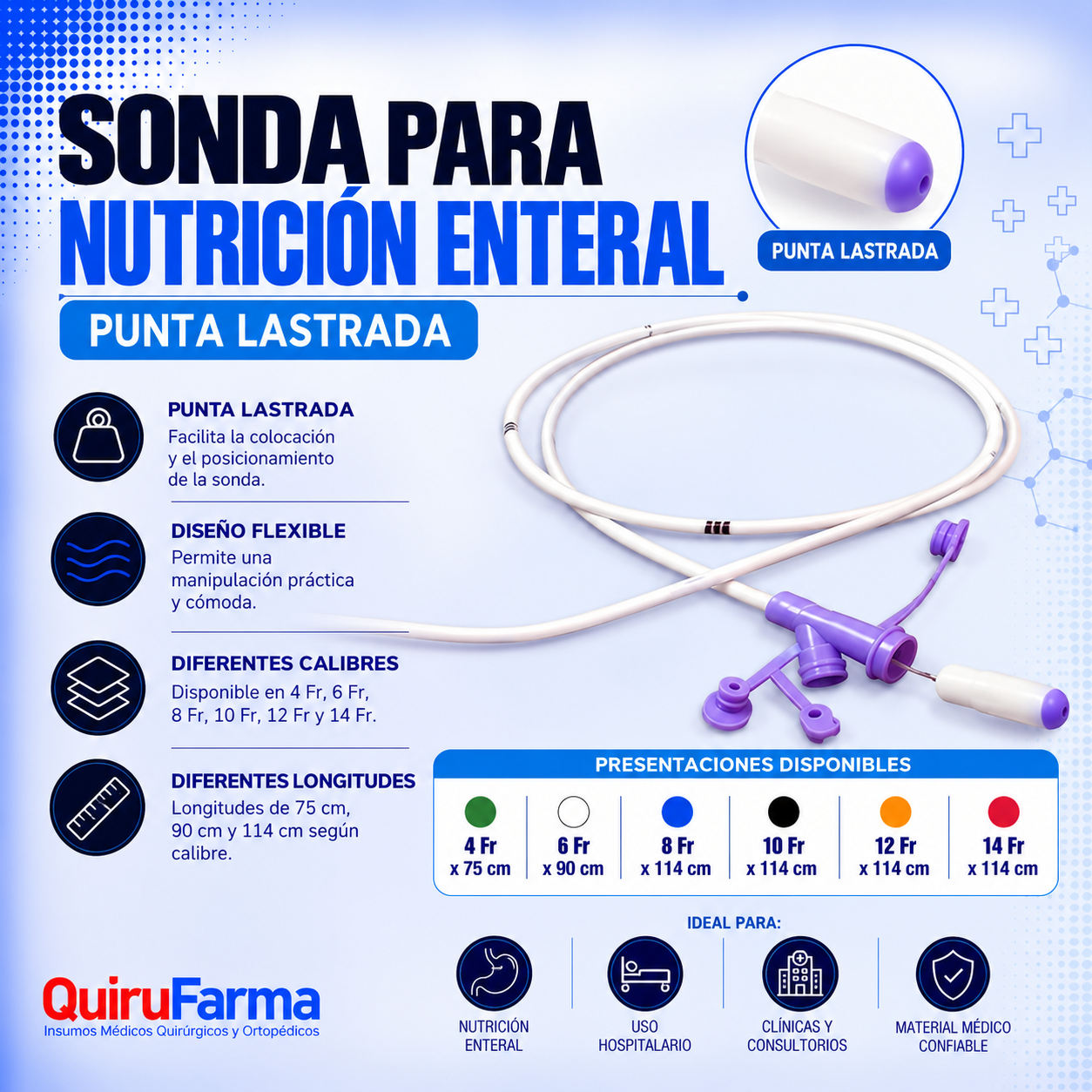 Sonda para Nutrición Enteral Punta Lastrada | Diferentes Calibres y Longitudes – Quirufarma
