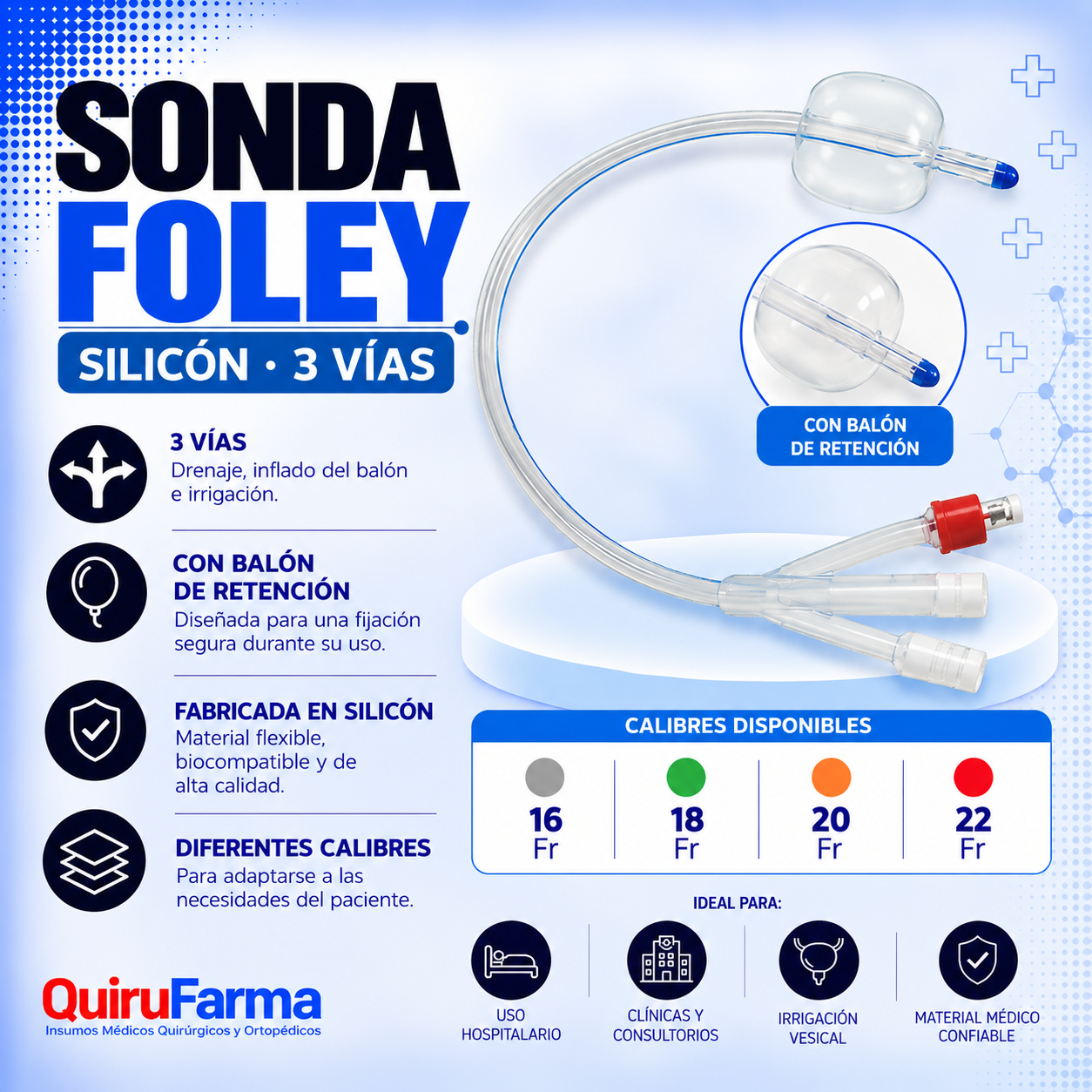 Sonda Foley Silicón 3 Vías | Diferentes Calibres – Quirufarma