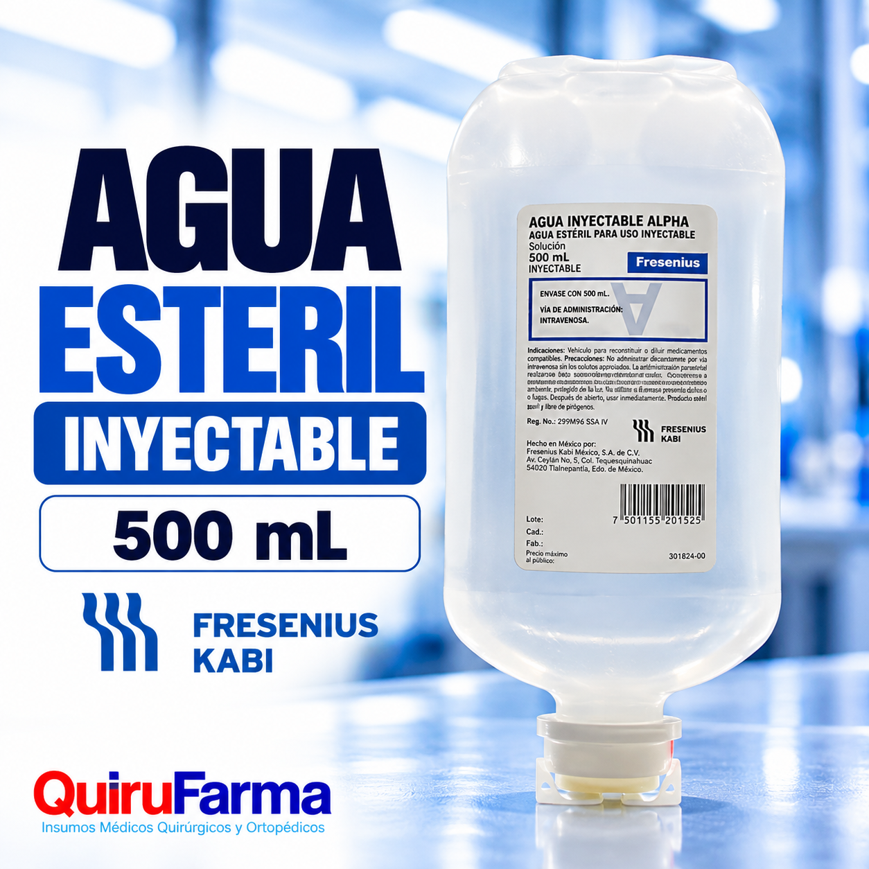 Agua Estéril para Uso Inyectable Fresenius 500 ml