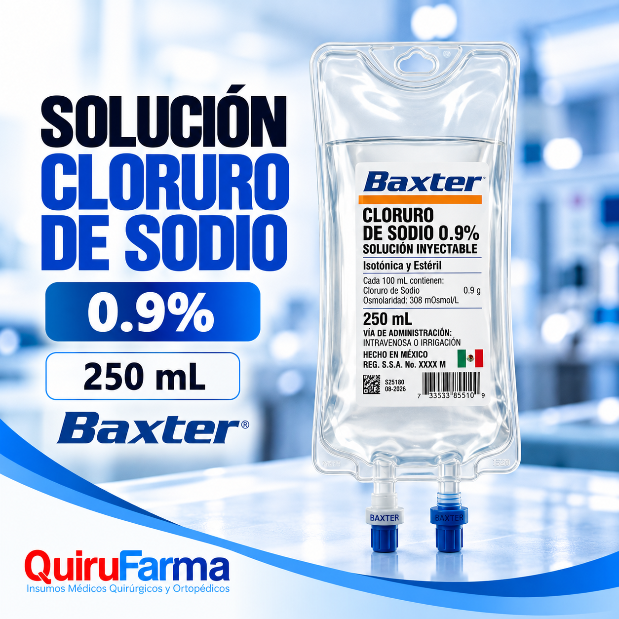 Solución Cloruro de Sodio 0.9% Baxter 250 ml